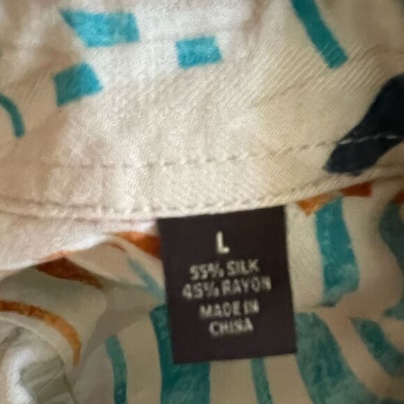 Tasso Elba Mens Button Up Leaf Shirt Tan Multicolor Short Sleeve Silk Blend - Picture 8 of 8